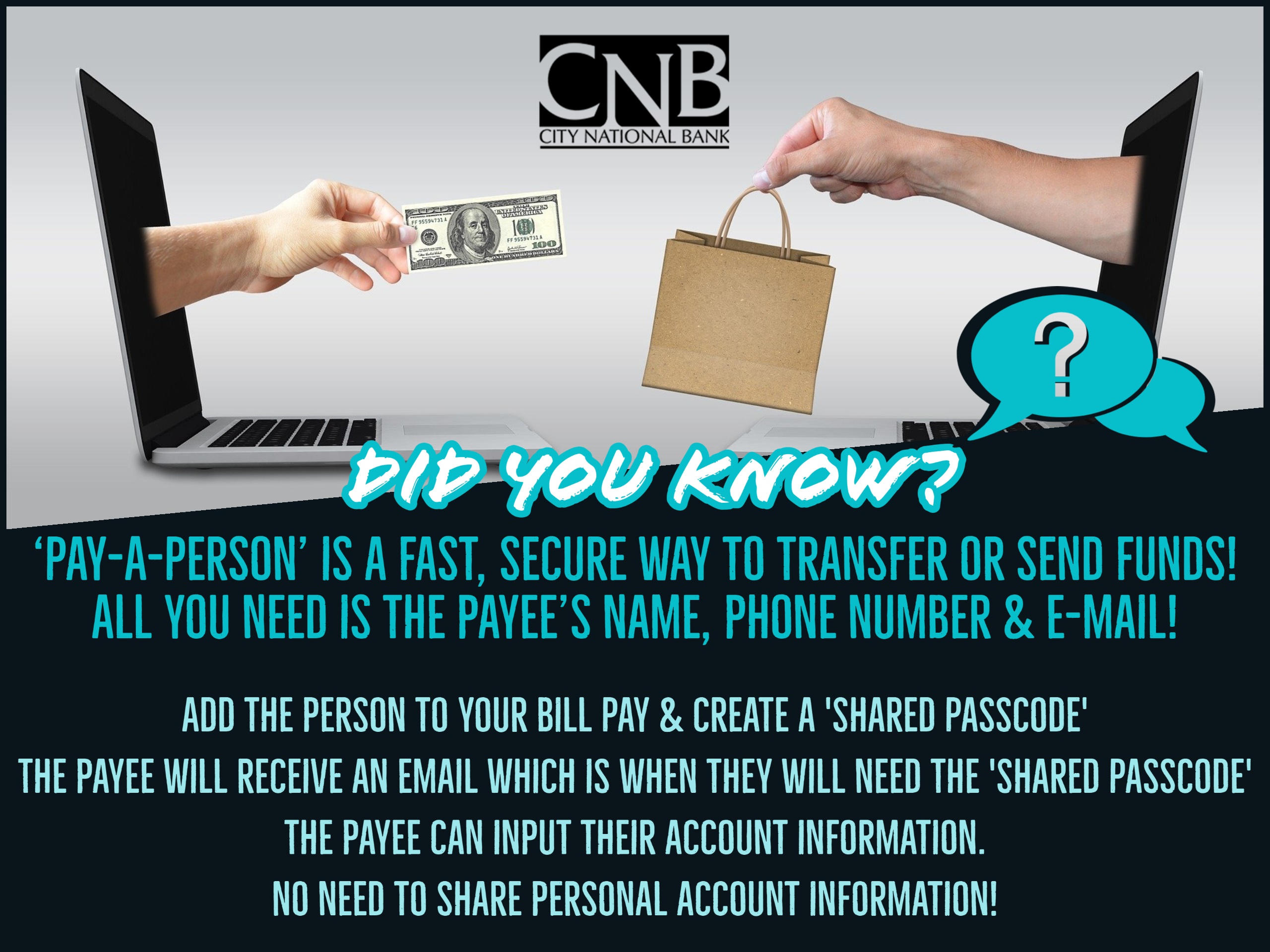 "did you know" graphic explaining the easy process of how to pay-a-person via online banking