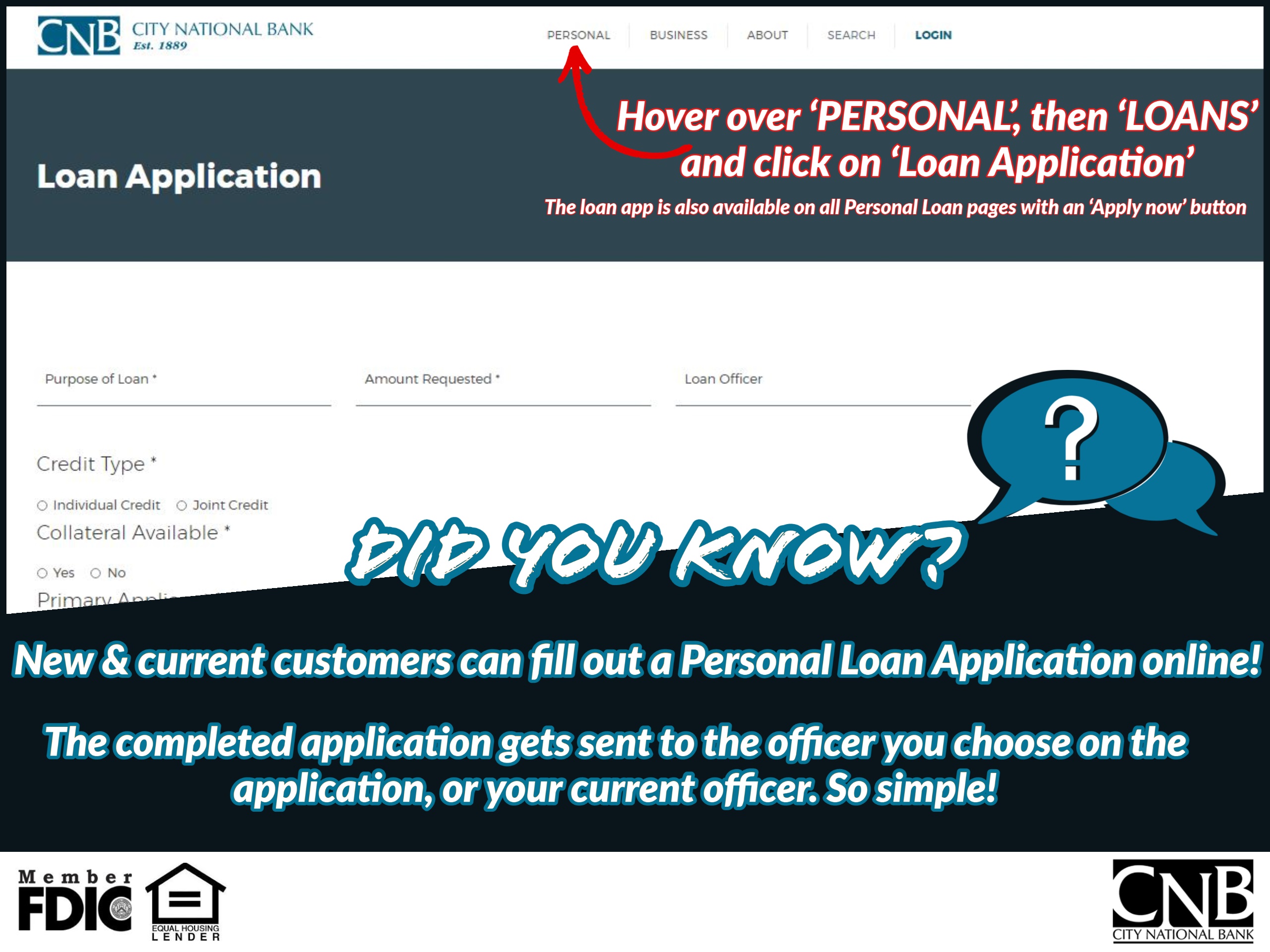 A "did you know" graphic explaining how easy it is to apply for a personal loan with CNB